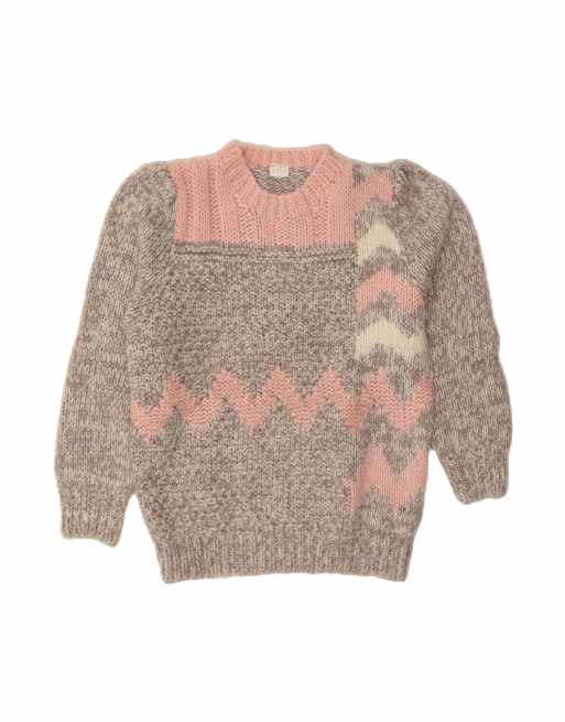 Vintage Crew Neck Jumper Sweater EU 36/38 Medium In Grey Colourblock
