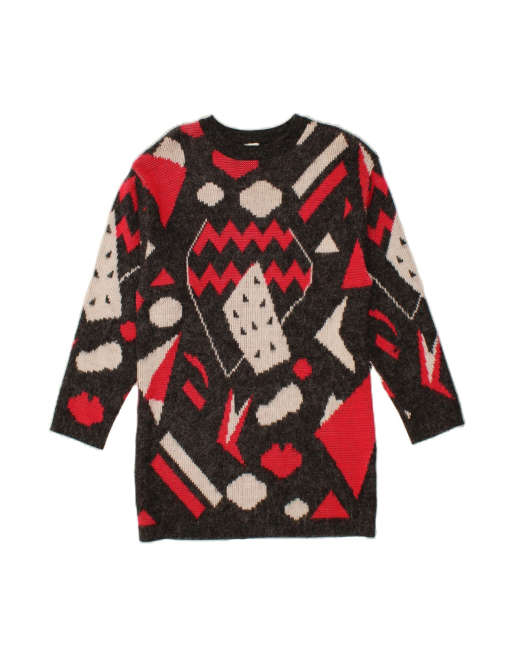 Vintage Crew Neck Jumper Sweater EU 36/38 Medium In Grey Geometric