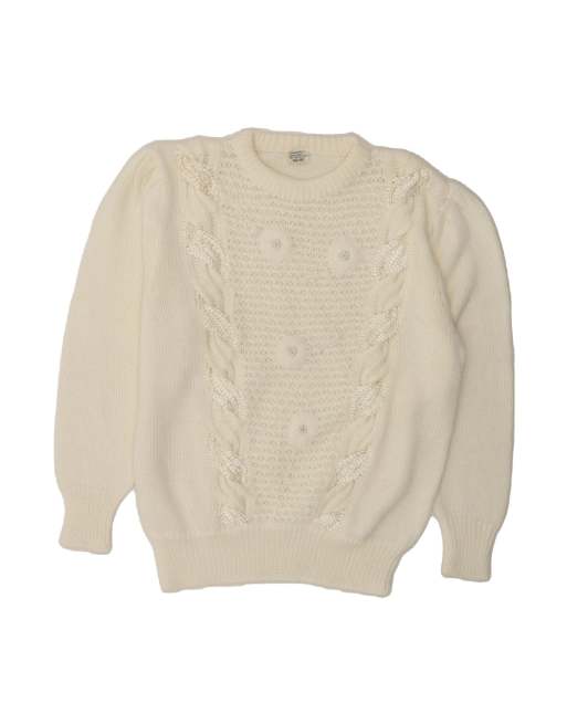 Vintage Crew Neck Jumper Sweater EU 40/42 Medium In White