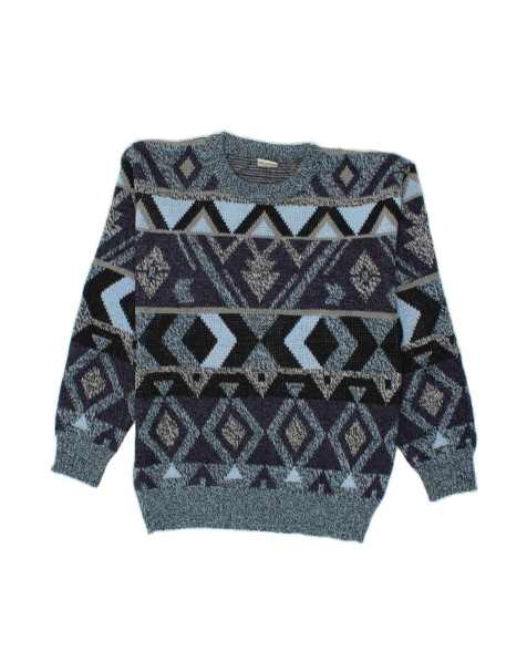 Vintage Crew Neck Jumper Sweater EU 40 Medium In Blue Geometric - view 1