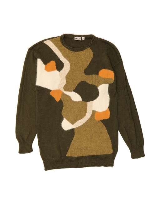 Vintage Crew Neck Jumper Sweater EU 40 Medium In Khaki Colourblock