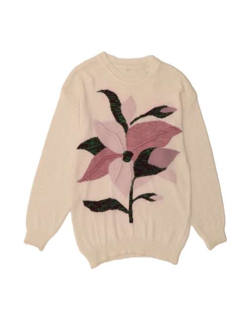 Vintage Crew Neck Jumper Sweater EU 40 Medium In Off In White Floral