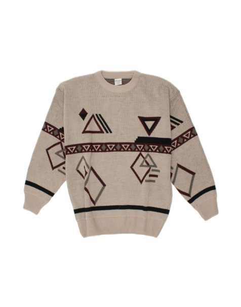 Vintage Crew Neck Jumper Sweater EU 42/44 Large In Grey Geometric - view 1
