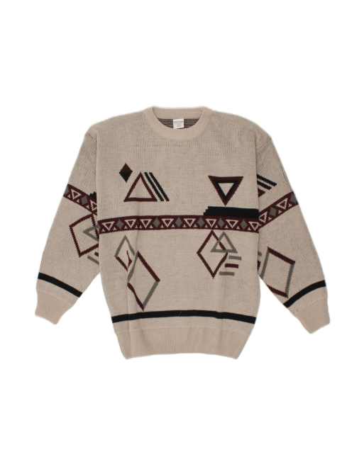 Vintage Crew Neck Jumper Sweater EU 42/44 Large In Grey Geometric
