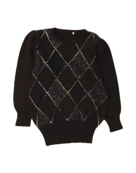 Vintage Crew Neck Jumper Sweater EU 42 Large In Black Argyle/diamond - view 1