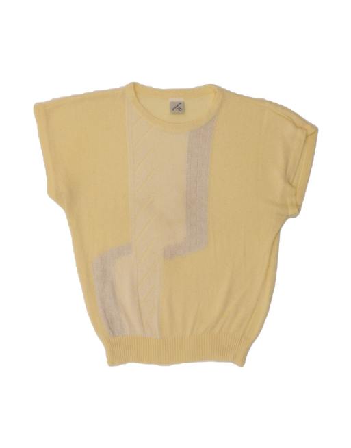 Vintage Crew Neck Jumper Sweater EU 42 Large In Yellow Colourblock