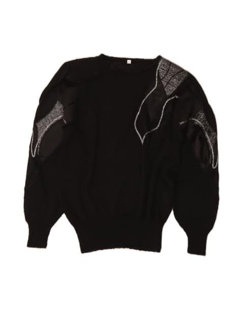 Vintage Crew Neck Jumper Sweater EU 44 XL In Black Colourblock - view 1