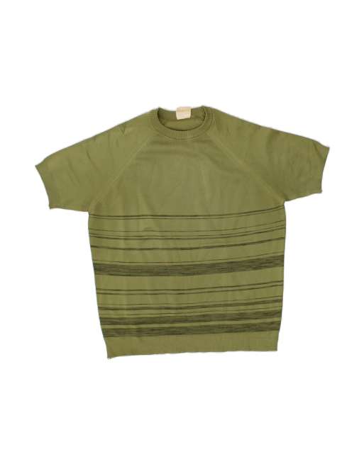Vintage Crew Neck Jumper Sweater EU 44 XL In Khaki Striped