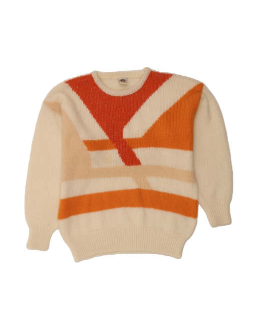 Vintage Crew Neck Jumper Sweater EU 44 XL In Off In White Colourblock