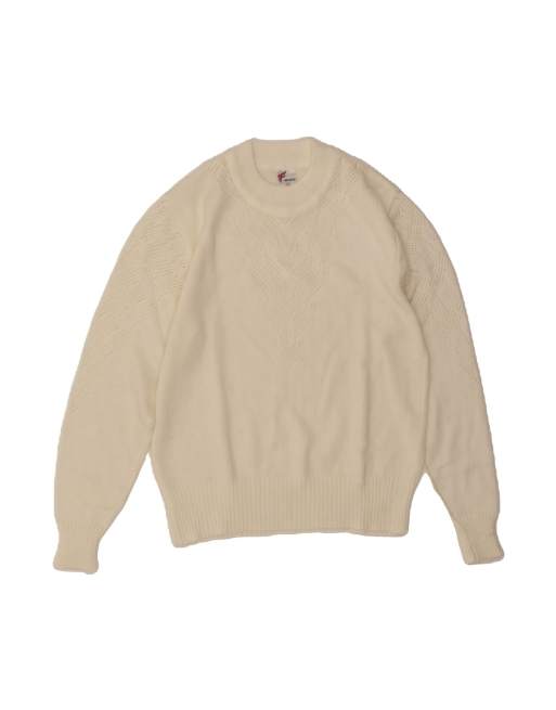 Vintage Crew Neck Jumper Sweater EU 46 XL In Off In White