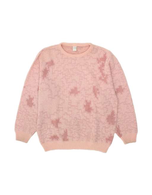 Vintage Crew Neck Jumper Sweater EU 46 XL In Pink Geometric