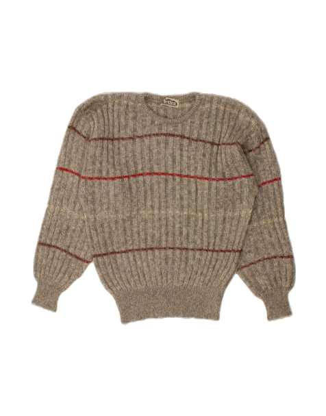 Vintage Crew Neck Jumper Sweater It 42 Medium In Grey Striped - view 1