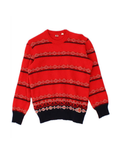 Vintage Crew Neck Jumper Sweater It 42 Medium In Red Fair Isle - view 1