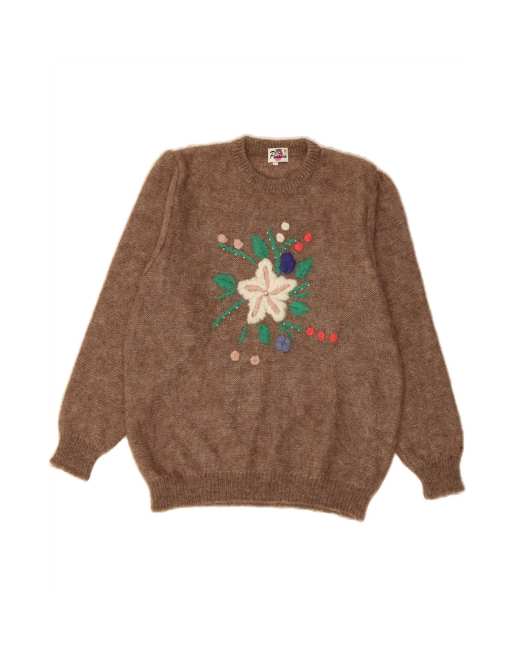 Vintage Crew Neck Jumper Sweater It 44 Medium In Brown Floral