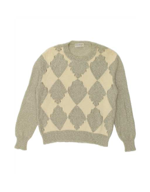 Vintage Crew Neck Jumper Sweater It 44 Medium In Grey Argyle/diamond