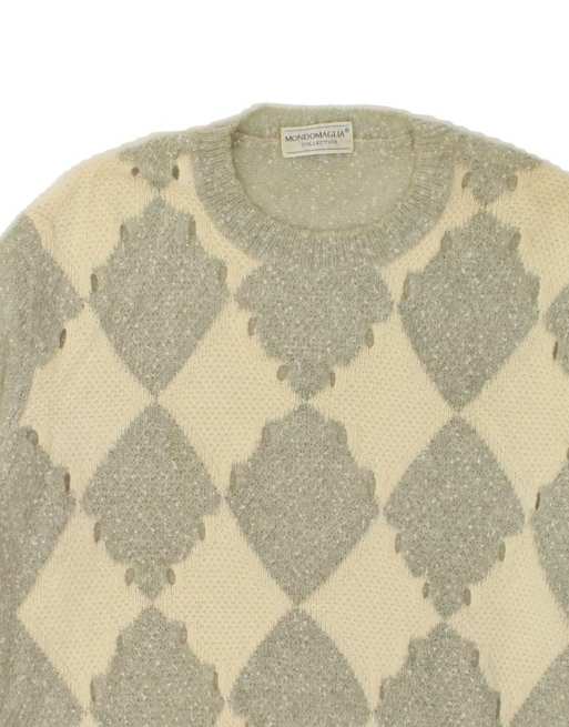 Vintage Crew Neck Jumper Sweater It 44 Medium In Grey Argyle/diamond, 3 of 4