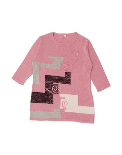 Vintage Crew Neck Jumper Sweater It 44 Medium In Pink Geometric - view 1