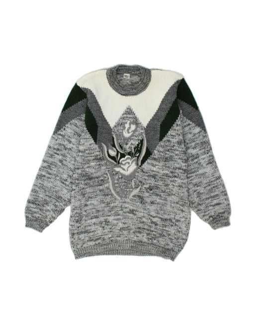 Vintage Crew Neck Jumper Sweater It 46/48 Large In Grey Floral