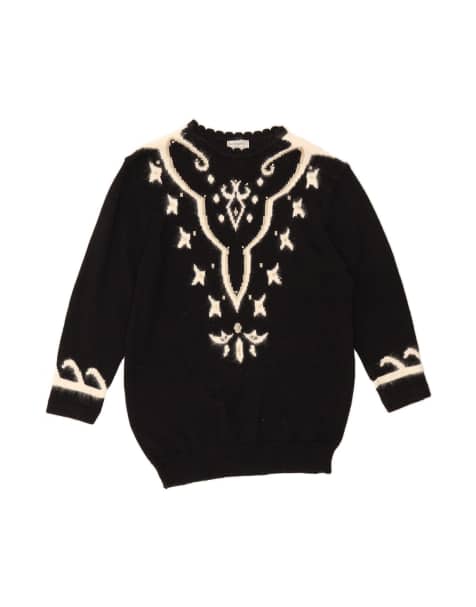 Vintage Crew Neck Jumper Sweater It 46/48 XL In Black Floral - view 1