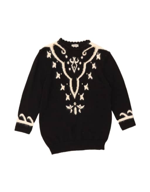 Vintage Crew Neck Jumper Sweater It 46/48 XL In Black Floral
