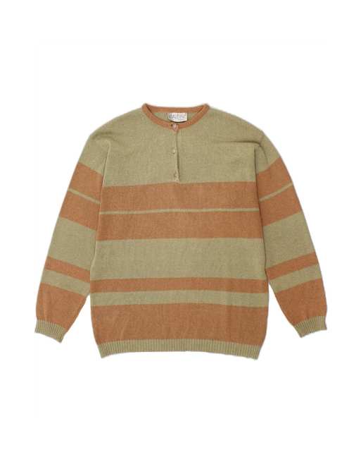 Vintage Crew Neck Jumper Sweater It 46 Large In Green Striped