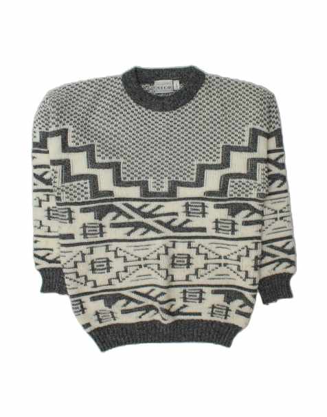 Vintage Crew Neck Jumper Sweater It 48/50 Medium In Grey Fair Isle - view 1