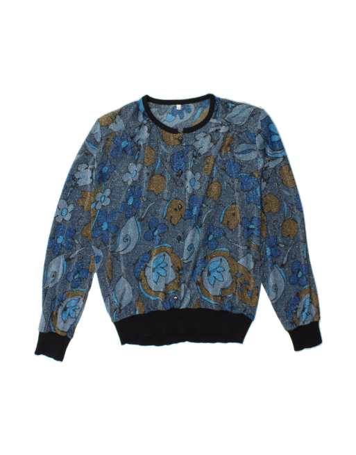 Vintage Crew Neck Jumper Sweater It 48 XL In Blue Floral
