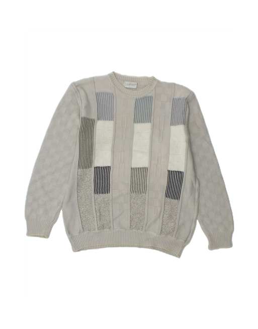 Vintage Crew Neck Jumper Sweater It 50 Medium In Grey Geometric