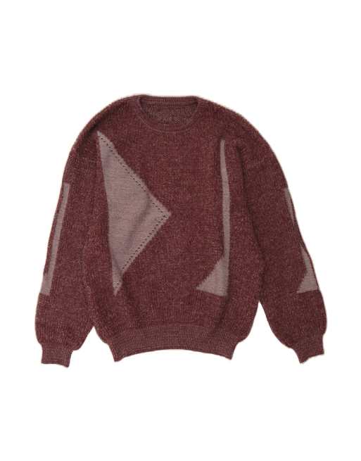 Vintage Crew Neck Jumper Sweater It 50 Medium In Maroon Geometric