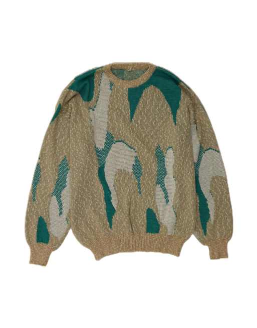 Vintage Crew Neck Jumper Sweater It 52 2XL In Beige Colourblock