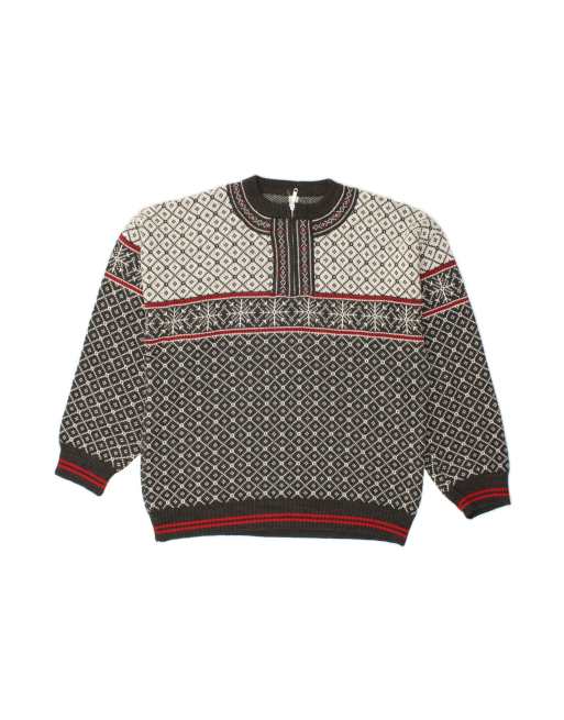Vintage Crew Neck Jumper Sweater It 52/54 Large In Grey Fair Isle