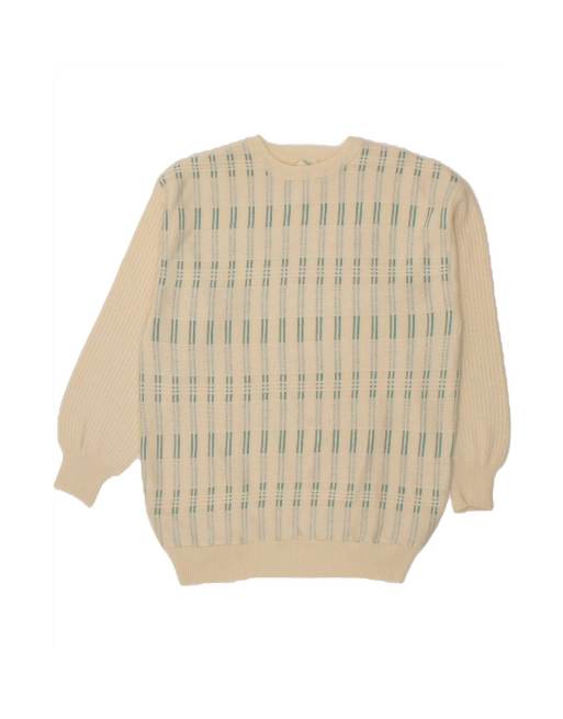 Vintage Crew Neck Jumper Sweater It 52 Large In Beige Striped