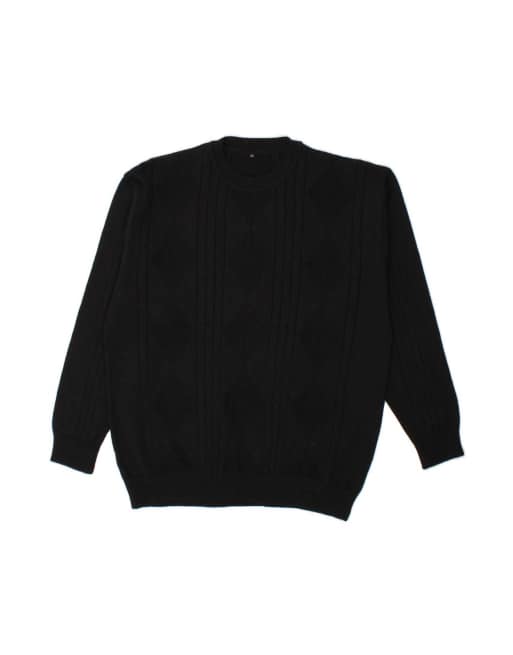 Vintage Crew Neck Jumper Sweater It 54 XL In Black Argyle/diamond