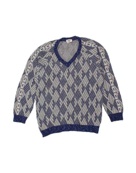 Vintage Crew Neck Jumper Sweater It 54 XL In Blue Argyle/diamond - view 1