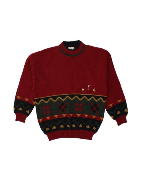 Vintage Crew Neck Jumper Sweater It 54 XL In Red Fair Isle - view 1