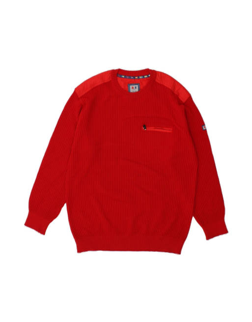 Vintage Crew Neck Jumper Sweater It 54 XL In Red Wool