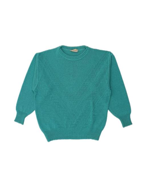 Vintage Crew Neck Jumper Sweater It 56 4XL In Turquoise