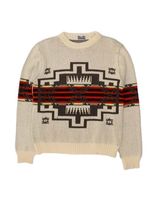 Vintage Crew Neck Jumper Sweater Large In Beige Fair Isle