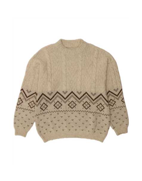 Vintage Crew Neck Jumper Sweater Large In Beige Fair Isle - view 1