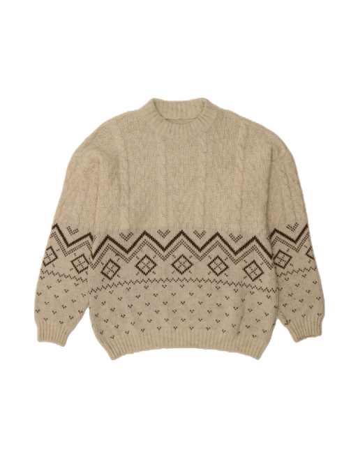 Vintage Crew Neck Jumper Sweater Large In Beige Fair Isle