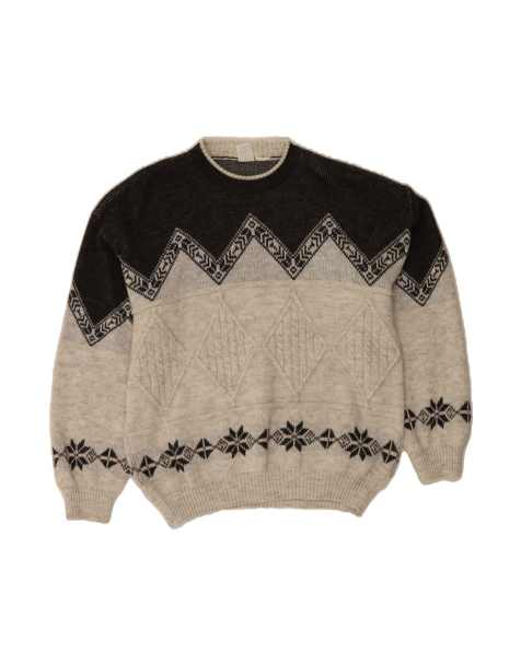 Vintage Crew Neck Jumper Sweater Large In Beige Fair Isle - view 1