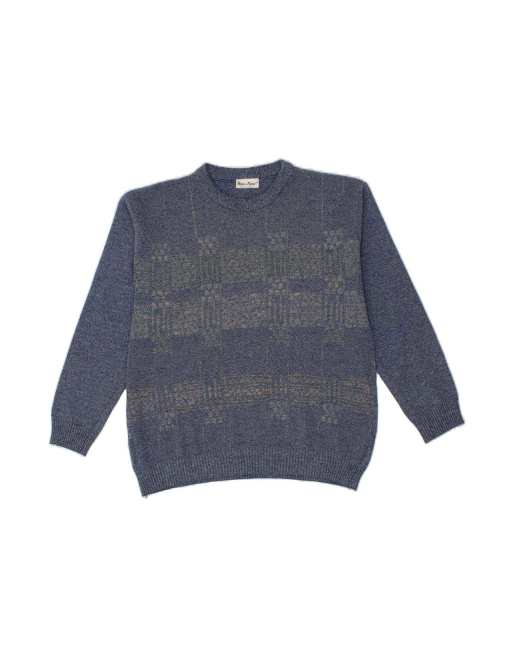 Vintage Crew Neck Jumper Sweater Large In Blue Check
