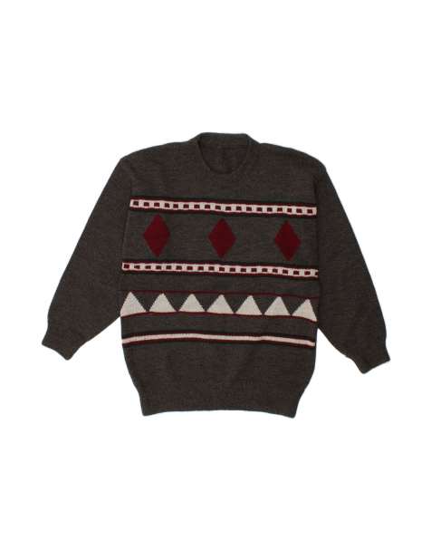 Vintage Crew Neck Jumper Sweater Large In Grey Argyle/diamond - view 1