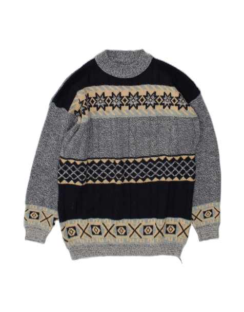 Vintage Crew Neck Jumper Sweater Large In Grey Fair Isle - view 1