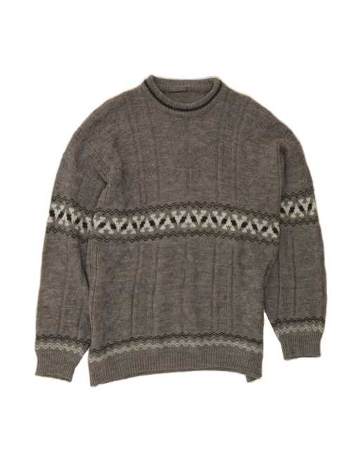 Vintage Crew Neck Jumper Sweater Large In Grey Fair Isle