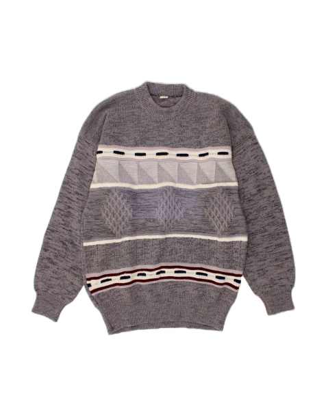 Vintage Crew Neck Jumper Sweater Large In Grey Geometric - view 1