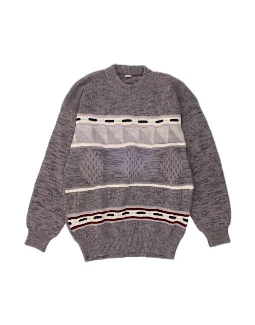Vintage Crew Neck Jumper Sweater Large In Grey Geometric