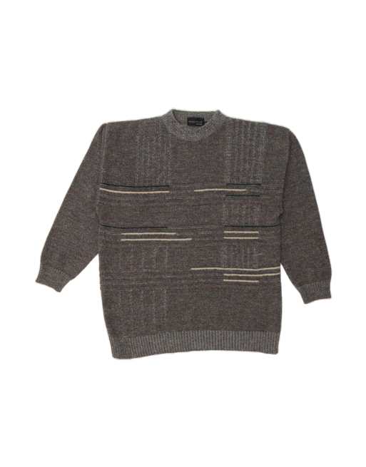 Vintage Crew Neck Jumper Sweater Large In Grey Pinstripe