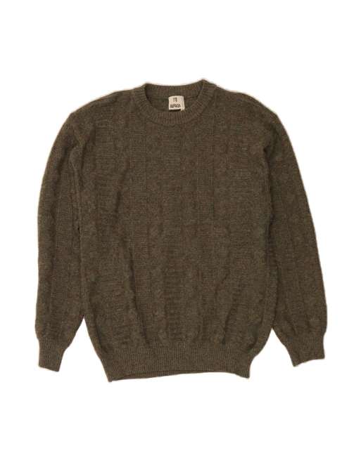 Vintage Crew Neck Jumper Sweater Large In Khaki Flecked