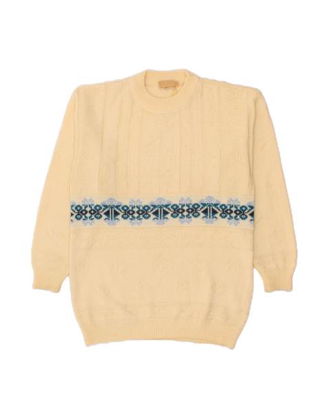 Vintage Crew Neck Jumper Sweater Large In Off In White Fair Isle - view 1
